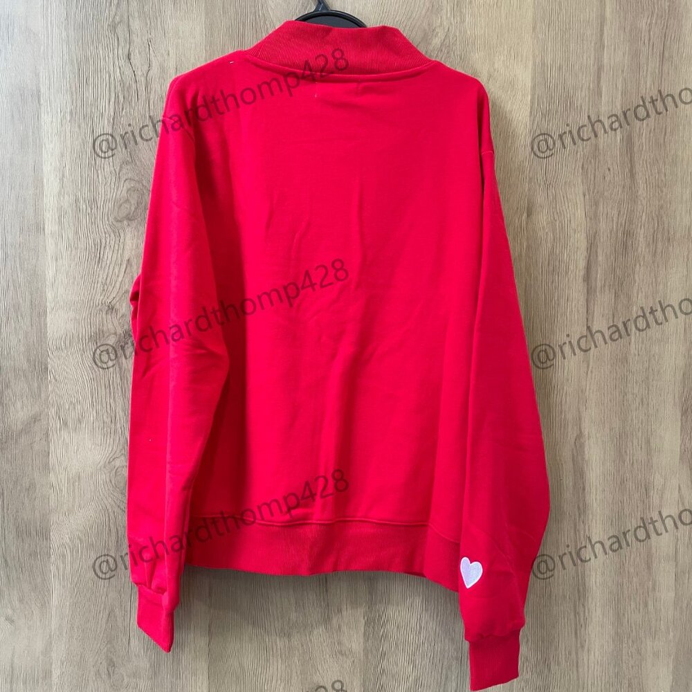 PARKE Red Mock Neck Sweatshirt Oversized Varsity Logo Crewneck - Picture 5 of 7